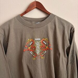 Vintage Y2K Skater Style Utility Chinese Dragon Longsleeve Graphic T Shirt M